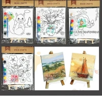 15X15 Wooden Easel with PrintedvCanvas Board with Paint For Painting Kids