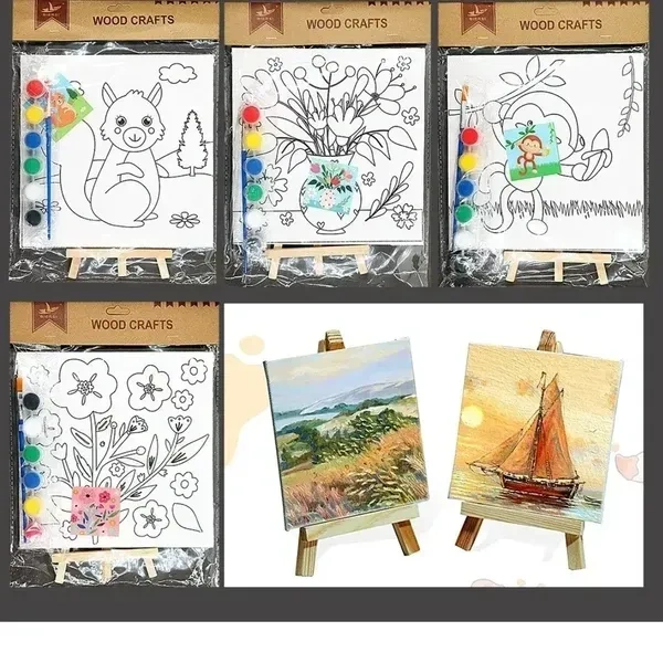 15X15 Wooden Easel with PrintedvCanvas Board with Paint For Painting Kids