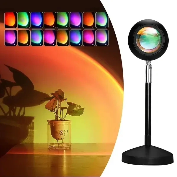 Keyora Sunset Lamp Projector 16 Color Led Light Desk Lamp Rainbow Night Light 360° Rotation Romantic Sunlight For Bedroom, Party, Photography With Remote (Sunset Lamp) - Acrylic