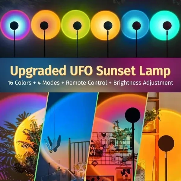Keyora Sunset Lamp Projector 16 Color Led Light Desk Lamp Rainbow Night Light 360° Rotation Romantic Sunlight For Bedroom, Party, Photography With Remote (Sunset Lamp) - Acrylic