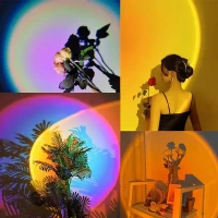 Keyora Sunset Lamp Projector 16 Color Led Light Desk Lamp Rainbow Night Light 360° Rotation Romantic Sunlight For Bedroom, Party, Photography With Remote (Sunset Lamp) - Acrylic