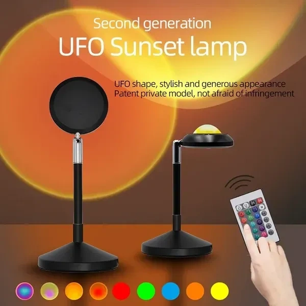 Keyora Sunset Lamp Projector 16 Color Led Light Desk Lamp Rainbow Night Light 360° Rotation Romantic Sunlight For Bedroom, Party, Photography With Remote (Sunset Lamp) - Acrylic