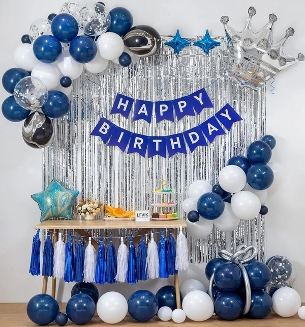 Blue silver crown birthday decoration services 