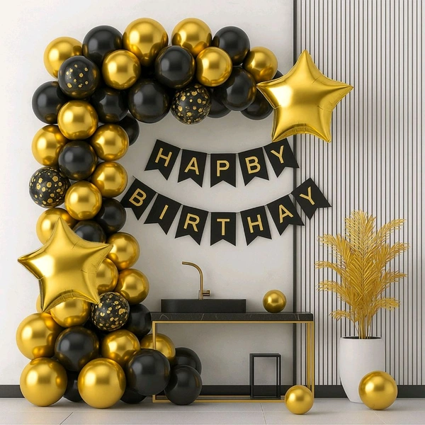 Kiwi Party  Black And Golden Birthday Decoration Set