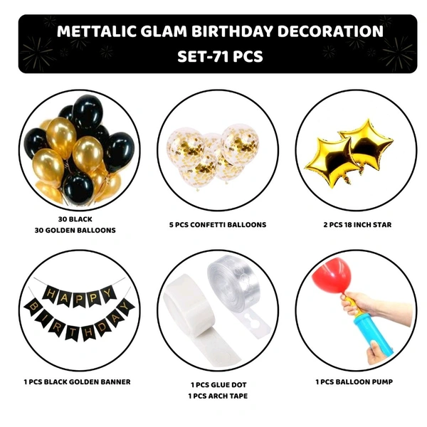 Kiwi Party  Black And Golden Birthday Decoration Set