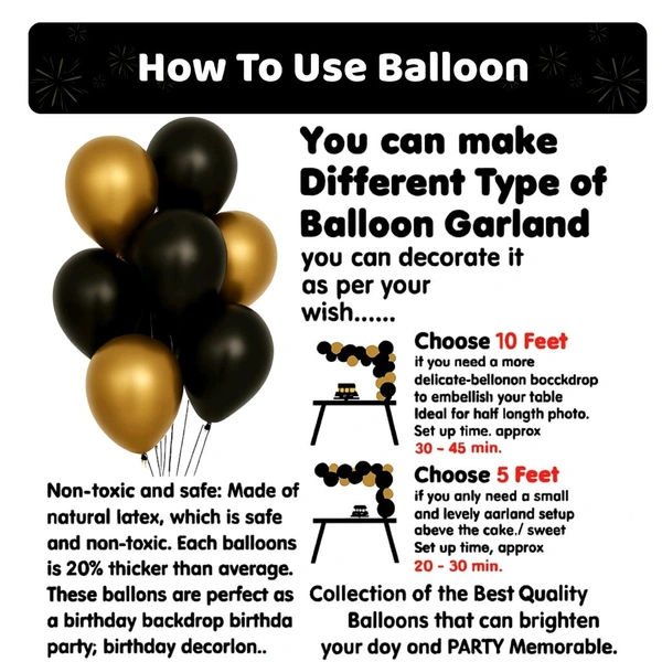 Kiwi Party  Black And Golden Birthday Decoration Set