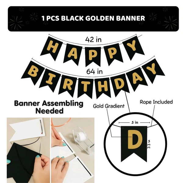 Kiwi Party  Black And Golden Birthday Decoration Set