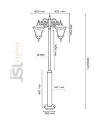 Heritage Pole Garden Light 3mt.aluminium Die Casting 10feet With 2 Lights  - 1 pcs