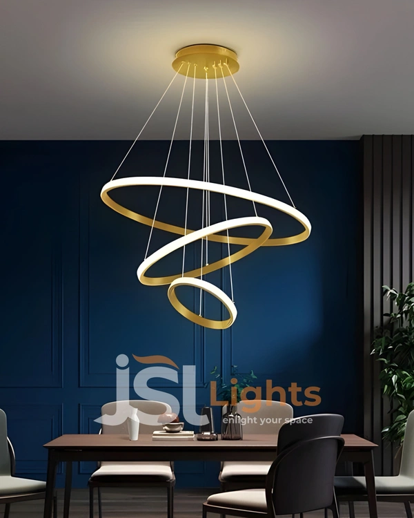 3 Ring Hanging Golden Pendent Light for Dining Room, Living Room, Pendant Lighting, Fixture Ceiling, Hangingm LED Pendant Ceiling Light - 1 Pcs