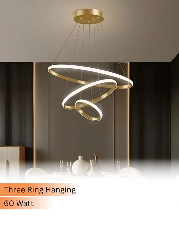 3 Ring Hanging Golden Pendent Light for Dining Room, Living Room, Pendant Lighting, Fixture Ceiling, Hangingm LED Pendant Ceiling Light - 1 Pcs