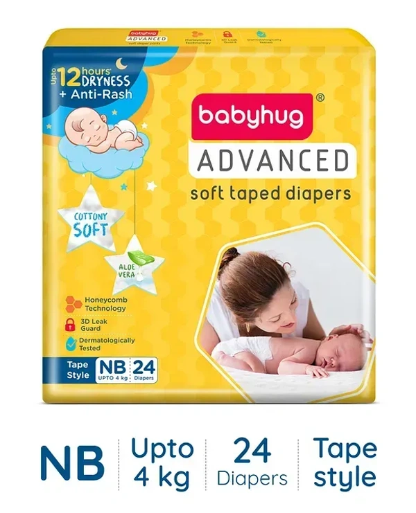 Babyhug Advanced Tape Style Diapers New Born Size - 24 Pieces