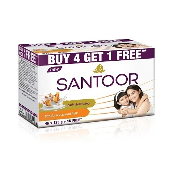 Santoor Sandal & Almond Milk Soap 125g (Pack of 5) 