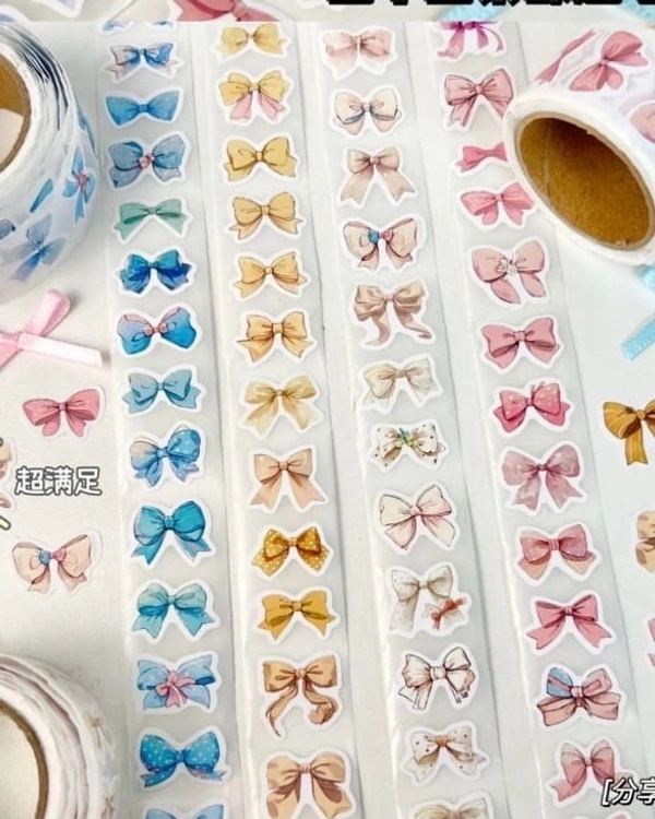 Bow Kiss Cut Sticker Roll - White