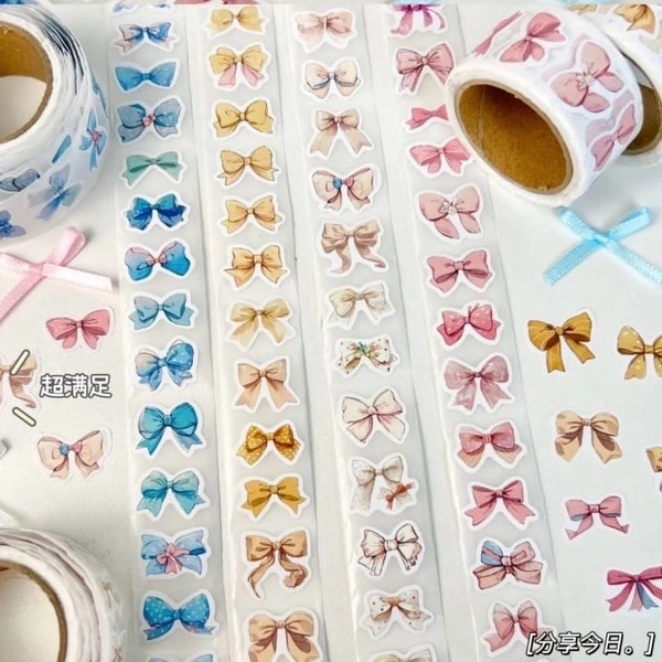 Bow Kiss Cut Sticker Roll - Pink