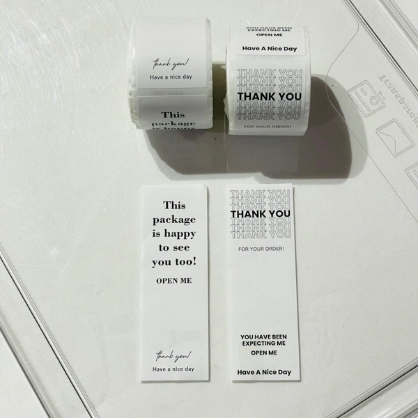 White Thank You Label Sticker Rolls - Happy to see you (L)