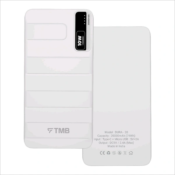 TMB Dura-20 20000 mAh 10 W With MagSafe Compact Pocket Size Power Bank (White, Lithium Polymer, Fast Charging for Mobile) - Black