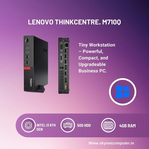 (Refurbished) Lenovo ThinkCentre M710q Tiny Desktop – Intel i3 (6th/7th Gen) | 4GB RAM | 500GB HDD | NVMe Slot Available | Upgradeable RAM & Storage | Windows 11 | Ultra-Compact Business PC