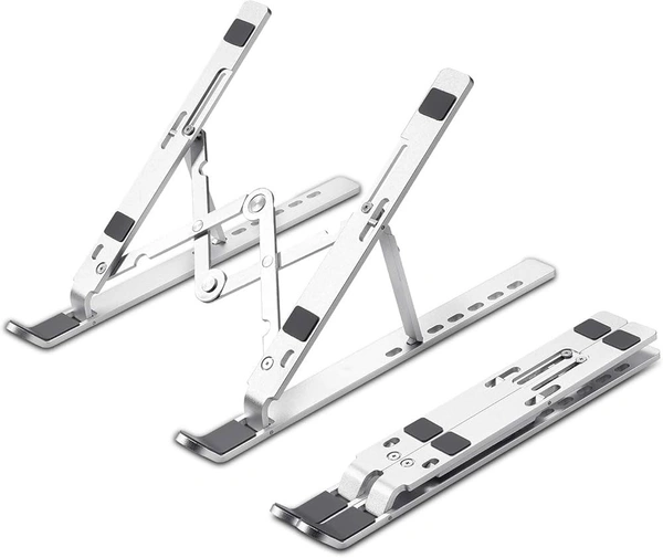 Aluminium Adjustable & Foldable Laptop Stand | Portable, Lightweight, Heat-Dissipating Stand for All Laptops (10–17 inch) | Multi-Angle Height Adjustable Metal Laptop Holder for Office, Home & Travel