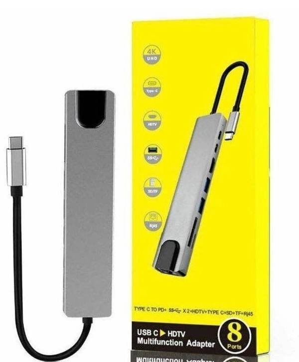 8-in-1 USB-C Multifunction Hub – 4K HDMI, RJ45, USB 3.0, SD/TF, PD 100W, Thunderbolt 3 Compatible
