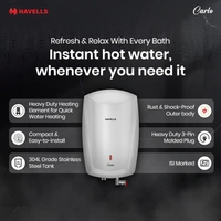 Havells Carlo 5 Litre Instant Water Heater | Color Changing LED Indicator, Rust and shock proof, ISI Certified | Fire retardant power cord; Warranty: 5 YEAR Free Connection Pipe