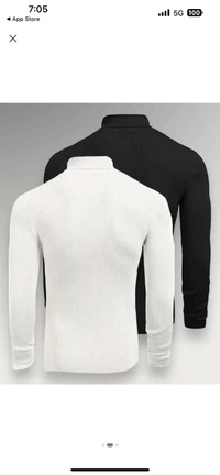 Solid High Neck Casual Men Cotton Blend White Pullover - L, White