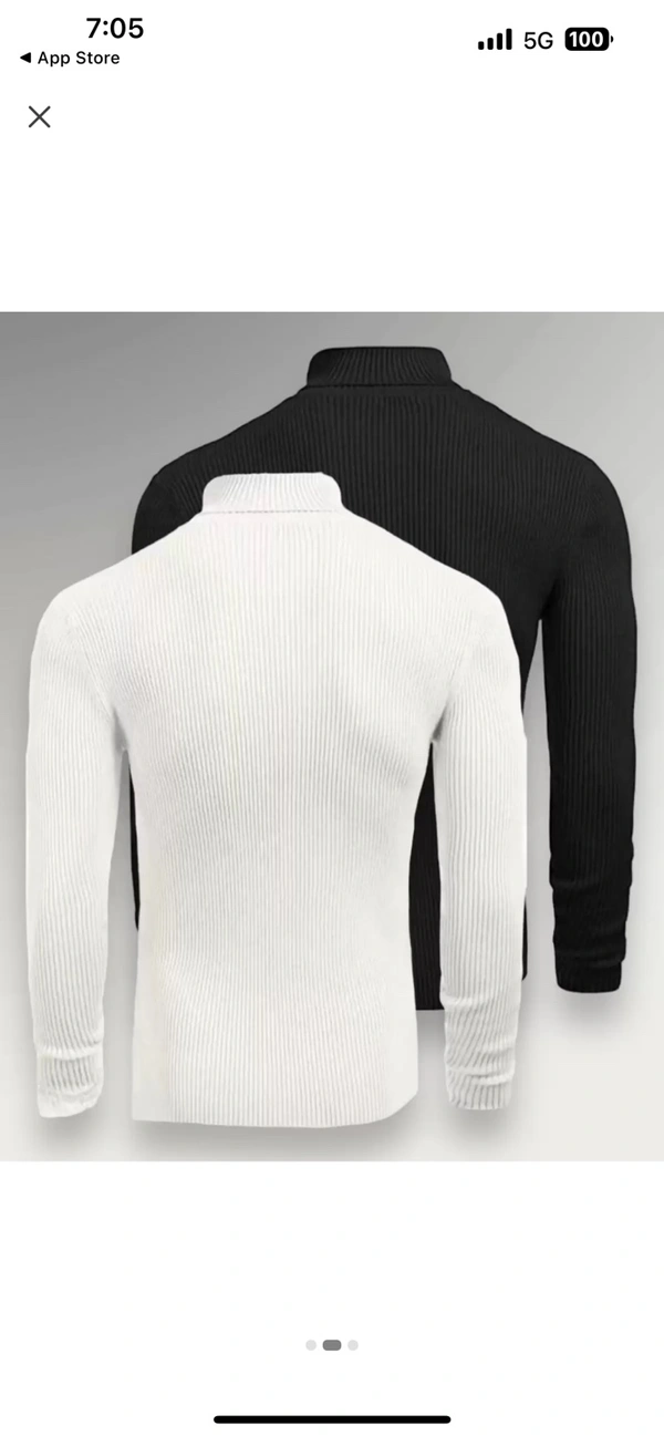 Solid High Neck Casual Men Cotton Blend White Pullover - L, White