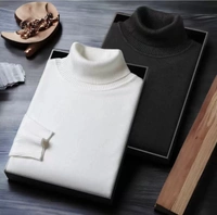 Solid High Neck Casual Men Cotton Blend White Pullover - L, White