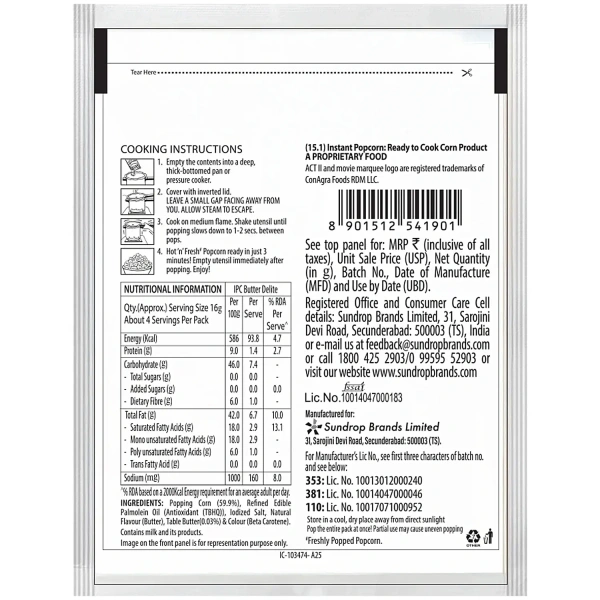 ACT II Butter Delite Instant Popcorn, 70 g