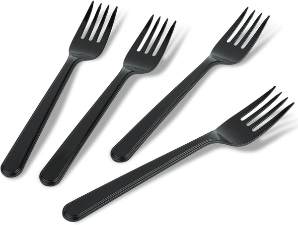 Solids Black Plastic Forks Disposable Utensils Heavy Duty Plastic Cutlery Set - Silverware Set Party Supplies 1Set - 100 Pieces - Black