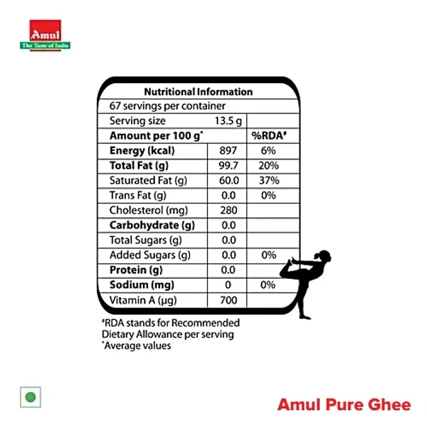 Amul Pure Ghee, - 1 L Carton