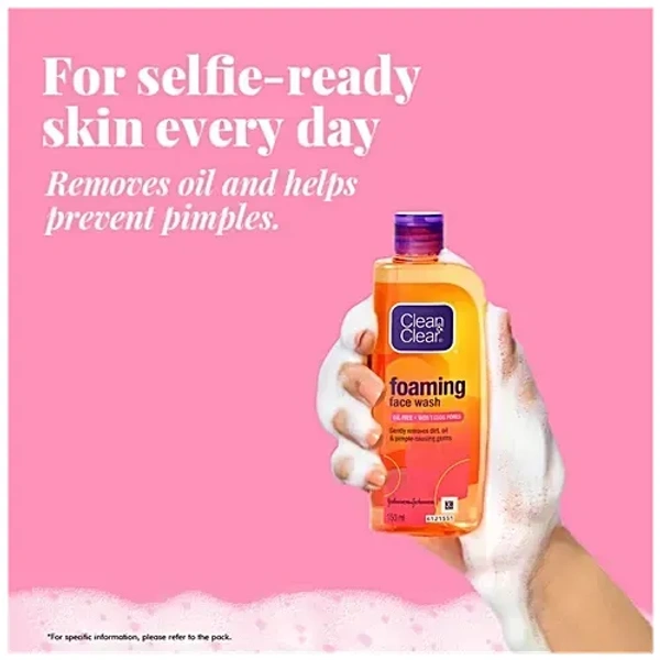 Highlights Removes Oil & 99.8% Pimple Causing Germs Clean & Clear Clean & Clear Foaming Face Wash - Oil-Free, Wont Clog Pores, Removes Oil & 99.8% Pimple Causing Germs, 150 ml - 150ml