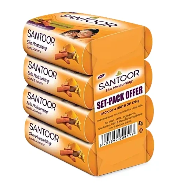 Santoor Sandal & Turmeric Bathing Soap, 125 g (Pack of 4) - 125