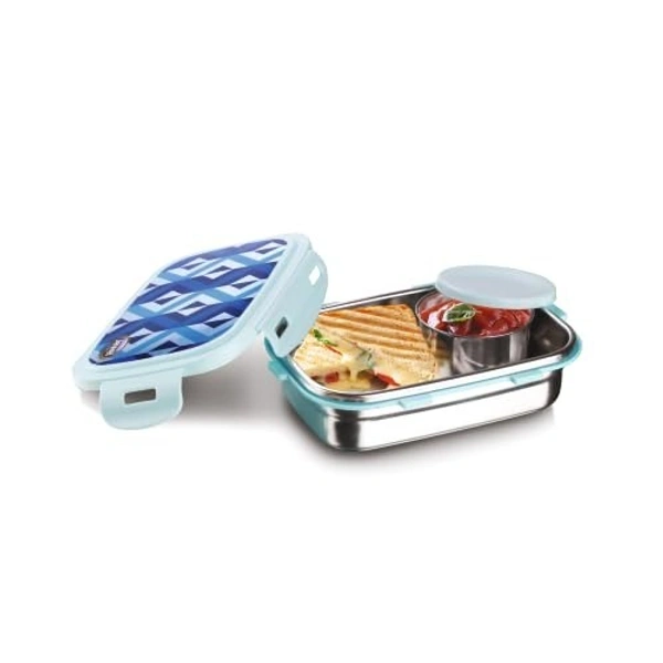 Jewel Snap Steel Big Insulated Stainless Steel Lunch Box with Partition | Compact Tiffin Box for Kids & Adults | Stylish Design with Quote | BPA-Free | Microwave Safe Lid - 550 ML, Multi-color