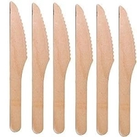 Biodegradable Knife Disposable Cutlery Set | Bamboo & Wooden Eco-Friendly Forks, Spoons, Sporks | Compostable Disposable Utensils Party Pack | 25 Piece Wooden Knife Set