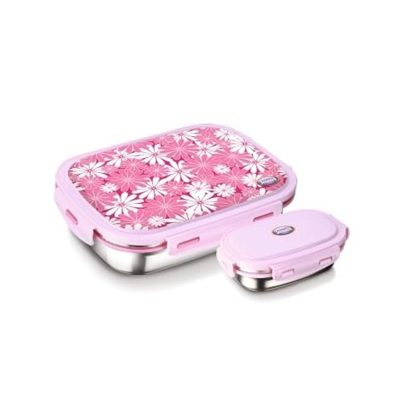 Jewel Snap Steel Big Insulated Stainless Steel Lunch Box with Partition | Compact Tiffin Box for Kids & Adults | Stylish Design with Quote | BPA-Free | Microwave Safe Lid - 550 ML, Multi-color