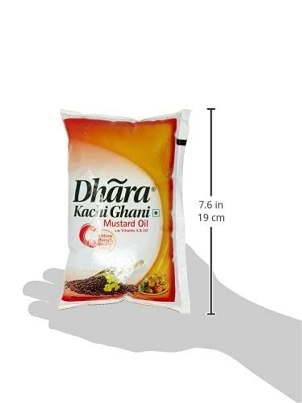 Dhara Kachi Ghani Mustard Oil (0% Trans Fat), 1 L Pouch - 1L