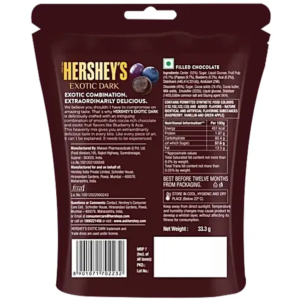 Hershey's Exotic Dark Flavored Center Chocolate - Blueberry & Acai, - 33.3 g