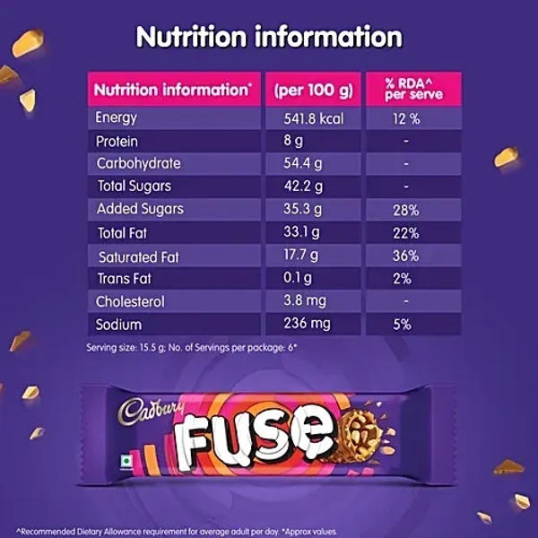 Cadbury Fuse Peanut & Caramel Filled Chocolate Mini Treats - 93 g (6 x 15.5 g)