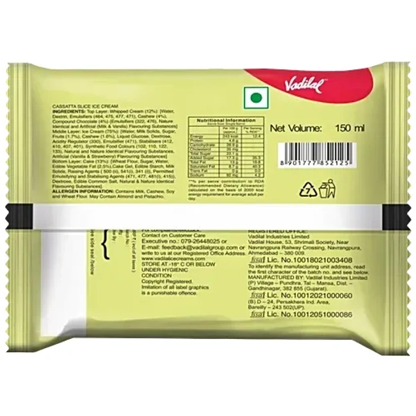 vadilal classic slice cassata 150 ml