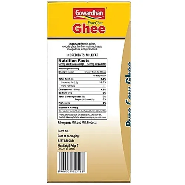 Gowardhan Pure Cow Ghee, 1 L TETRA