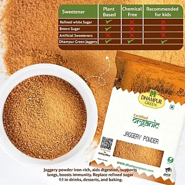 Dhampur Green Organic Jaggery/Gur Powder, 800 g Pouch - 800G