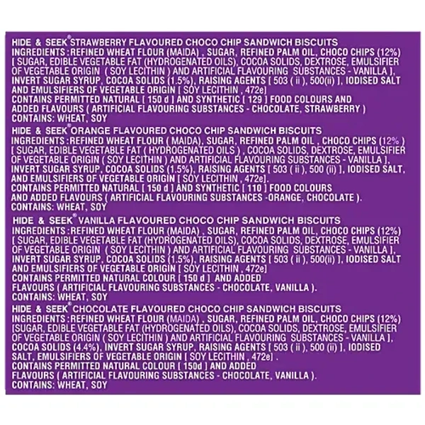 Parle Platina Hide & Seek Choco Chip Creme Sandwiches - Assorted Flavours, 400 g