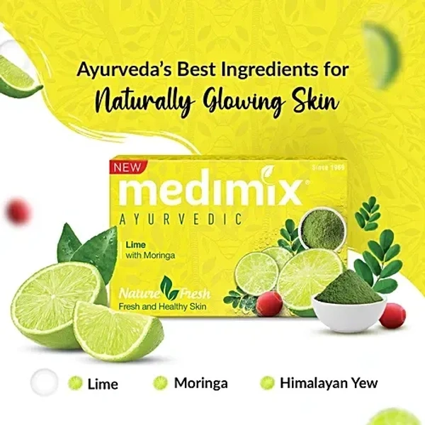 Medimix Ayurvedic Lime With Moringa Soap, 125 g (Buy 4 Get 1 Free) - 5*125