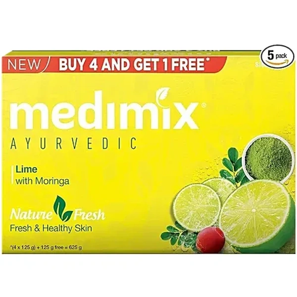Medimix Ayurvedic Lime With Moringa Soap, 125 g (Buy 4 Get 1 Free) - 5*125