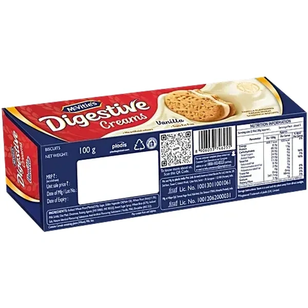 McVitie's Digestive Creams Vanilla Flavoured Wheat Sandwich Biscuits, 100 g