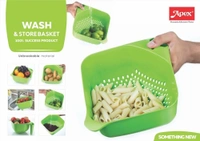 Apex Hard Plastic Vegetable Fruit Basket Rice Wash Sieve Washing Bowl - Green
