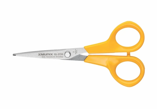 Munix GL-2150 126 mm / 4.9" Stainless Steel Scissors | Pointed Thin Tip with Shock Proof Body | Ergonomic & Soft Handles for Easy Handling | - 126 mm, Multi-color