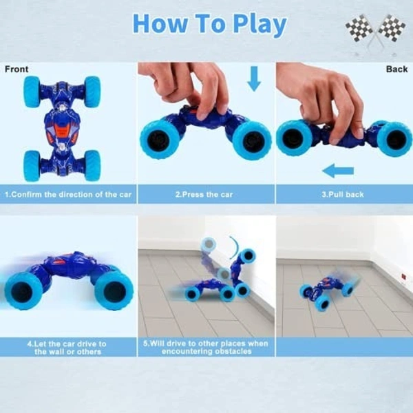 DTX Telescopic Car Toy Double Sided Pull Stunt Action Car | Non-Electric Stunt Cars |  - 25x15x5 cm, Multi-color