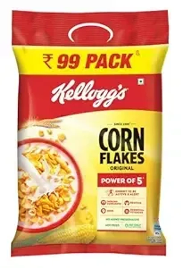 Kellogg's Corn Flakes Original | Power of 5: Energy, Protein, Iron, Calcium, Vitamins B1, B2, B3 & C | Cornflakes, Breakfast Cereal | Naturally Cholesterol Free, 251g/ 260g/ 275g (Weight May Vary)