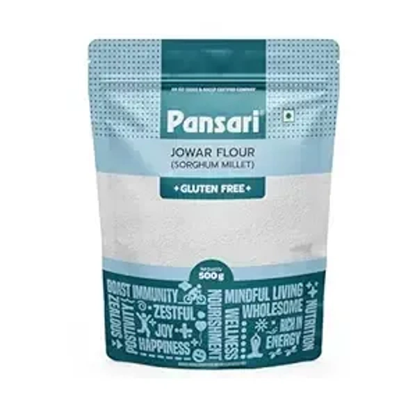 Pansari Jowar Flour 500gm – Gluten-Free Sorghum Flour| High in Protein, Controls Blood Sugar, Boosts Immunity, Improves Digestion - 500G